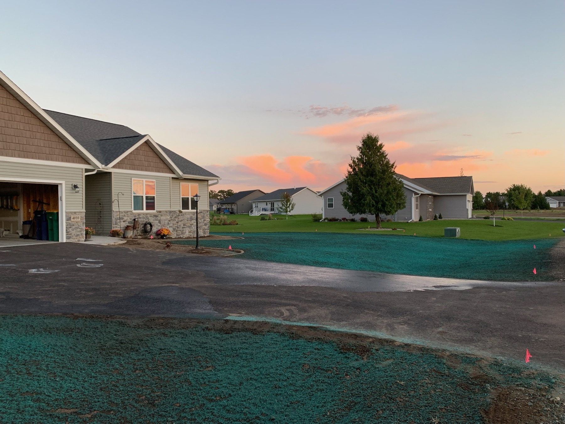 Fresh sod or seeded lawn project at a residential property